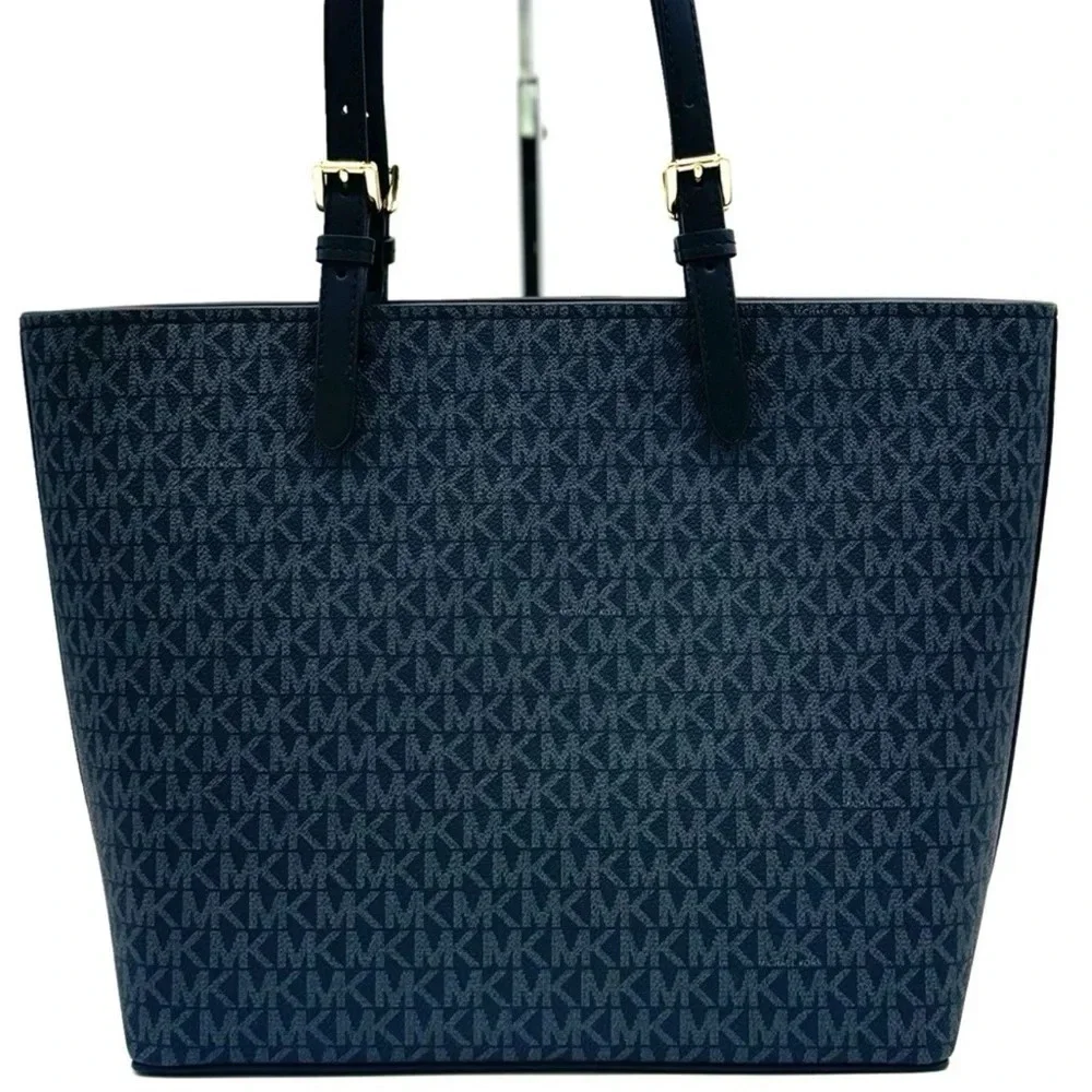 Michael Kors Jet Set Medium Pocket Tote Bag NWT Black Signature